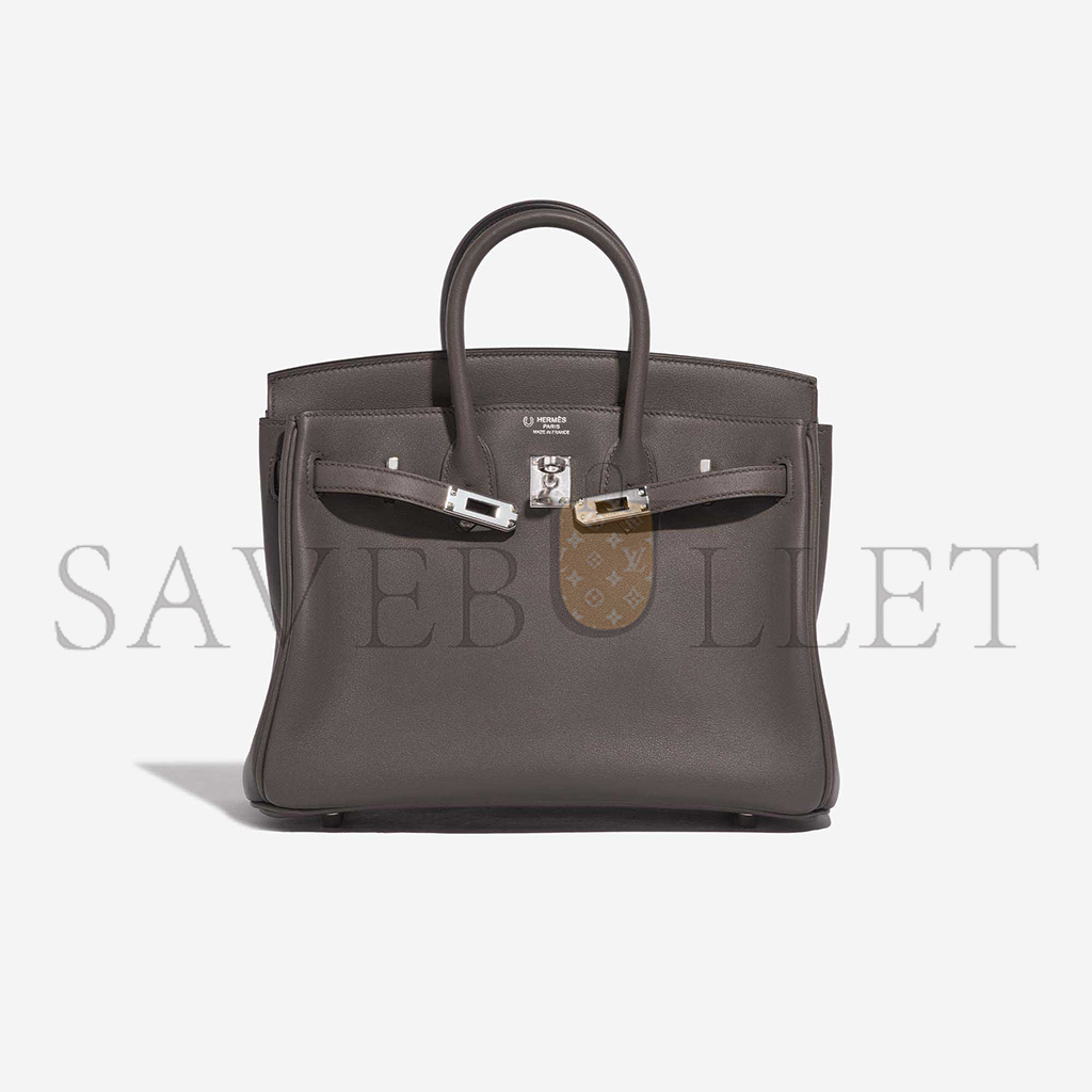 H**mes birkin 25 swift leather pewter grey silver buckle bag h049362ck10 (25*20*13cm)